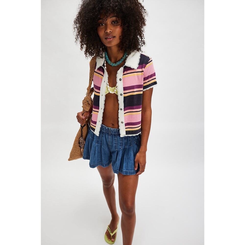 We The Free Sallie Cardi Shirt Top Striped Boxy Cropped Buttondown M Free People - Picture 3 of 16